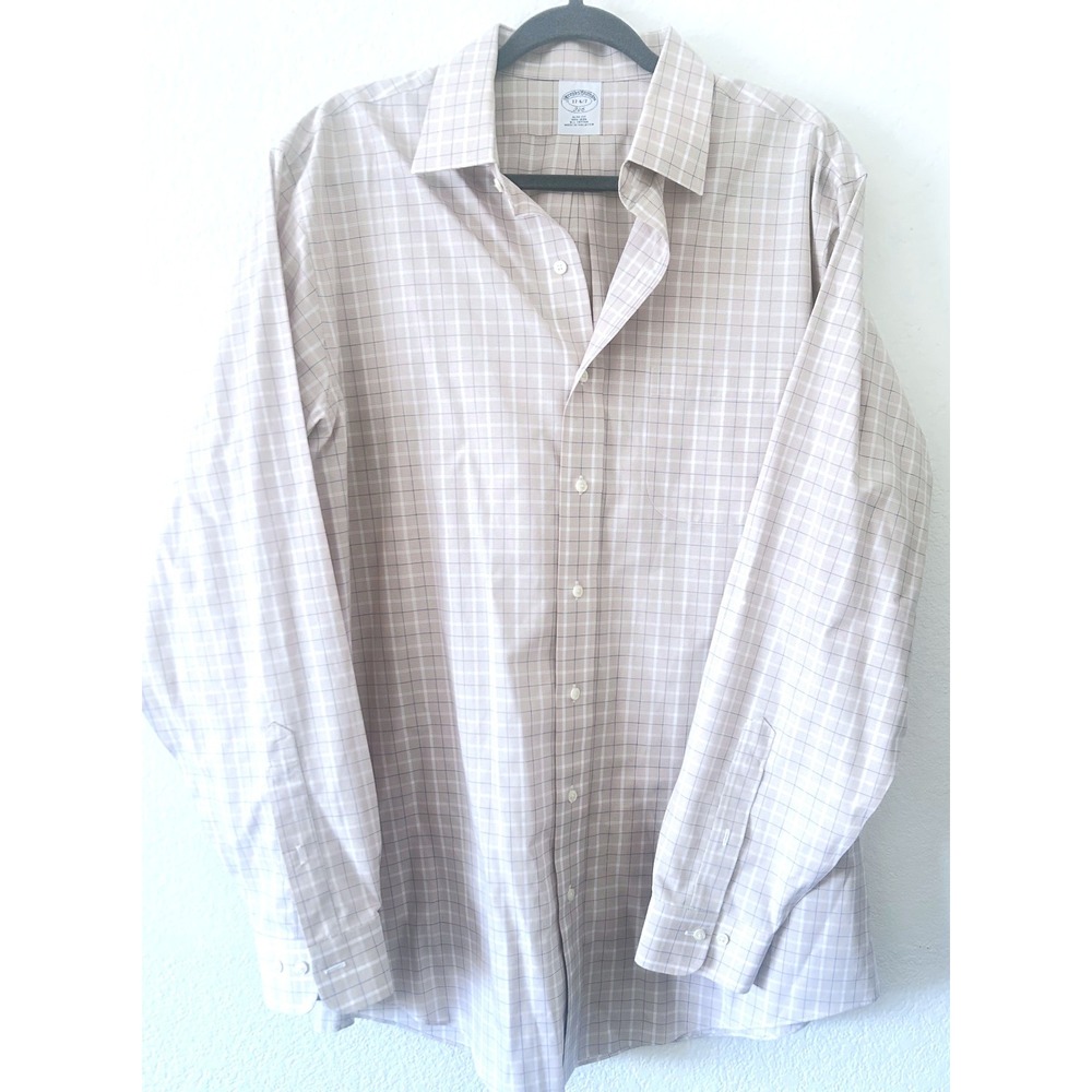 Brooks Brothers 346 Mens‎ Slim Fit Non Iron All Cotton Plaid Dress Shirt 17-6/7